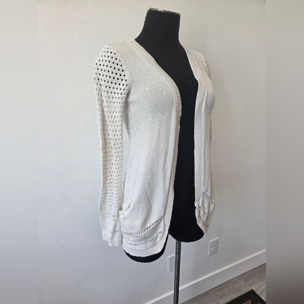 Amelie Boutik White Cotton Cardigan Open Knit Beachy Boho Festival Teacher Small